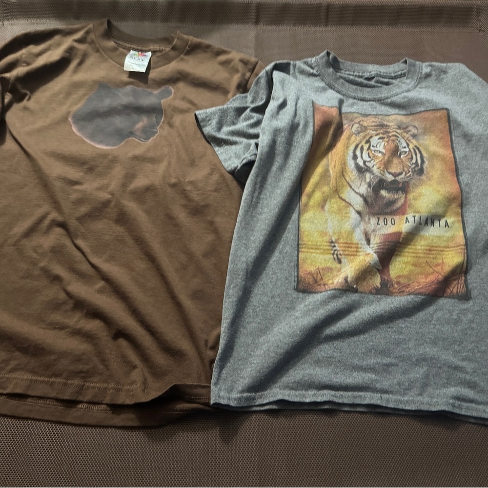 Animal Gray and Brown Kids Graphic T-Shirts lot of 2 size medium (8-10)